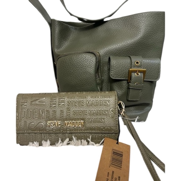 💚💚NWT-STEVE MADDEN OLIVE GREEN SHOULDER BAG AND WALLET💚💚 - Picture 1 of 17